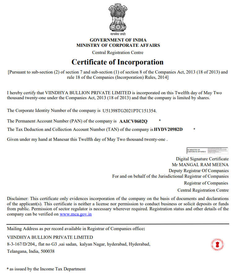 Certificate of Incorporation